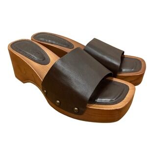 Splendid Brexlee Platform Wedge Sandal Brown Studded Wood Grain Slide Womens 8M
